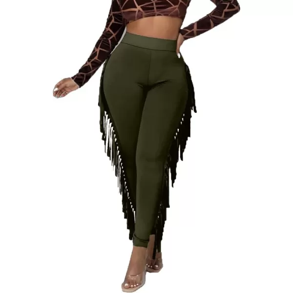 LYANER Women's High Waist Fringe Jogger Sweatpants Tassels Side Bodycon Pants