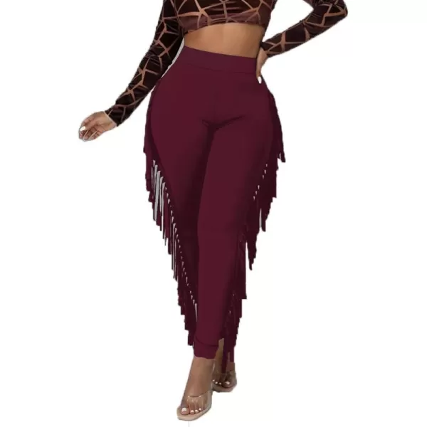 LYANER Women's High Waist Fringe Jogger Sweatpants Tassels Side Bodycon Pants