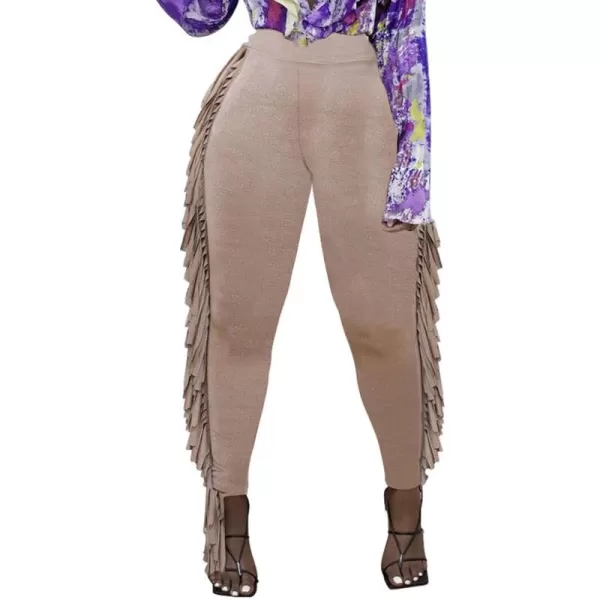 LYANER Women's High Waist Fringe Jogger Sweatpants Tassels Side Bodycon Pants