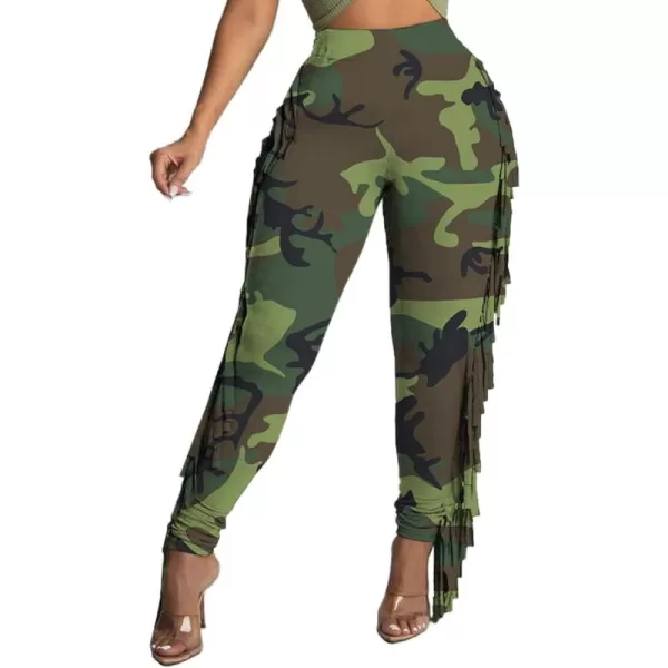 LYANER Women's High Waist Fringe Jogger Sweatpants Tassels Side Bodycon Pants