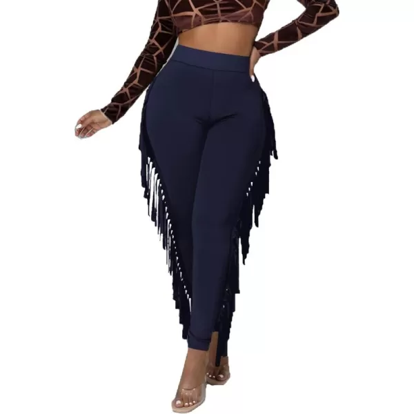 LYANER Women's High Waist Fringe Jogger Sweatpants Tassels Side Bodycon Pants
