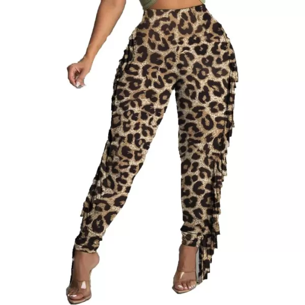 LYANER Women's High Waist Fringe Jogger Sweatpants Tassels Side Bodycon Pants
