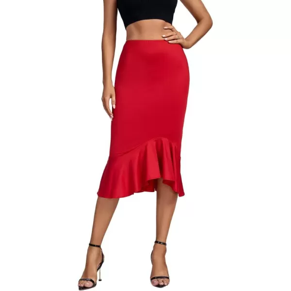 LYANER Women's High Waist Ruffle Hem Fishtail Bodycon Pencil Midi Skirt