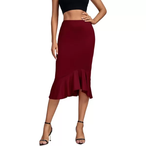 LYANER Women's High Waist Ruffle Hem Fishtail Bodycon Pencil Midi Skirt