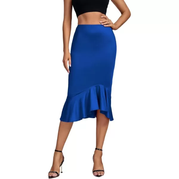 LYANER Women's High Waist Ruffle Hem Fishtail Bodycon Pencil Midi Skirt