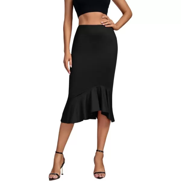 LYANER Women's High Waist Ruffle Hem Fishtail Bodycon Pencil Midi Skirt