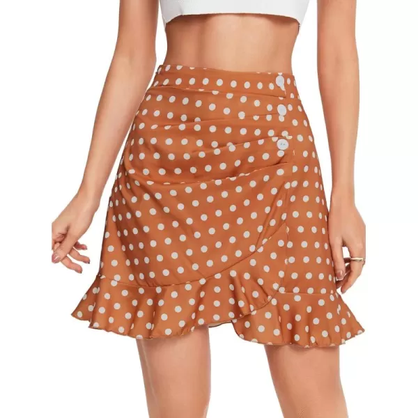 LYANER Women's High Waist Wrap Front Dot Print Ruffle Hem Casual Mini Short Skirt