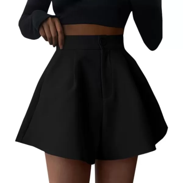 LYANER Women's High Wasit Pleated Button Zipper Flare Shorts