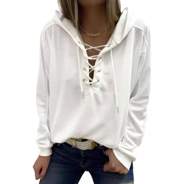LYANER Women's Hoodies Lace Up V Neck Criss Cross Drawstring Long Sleeve Sweatshirts