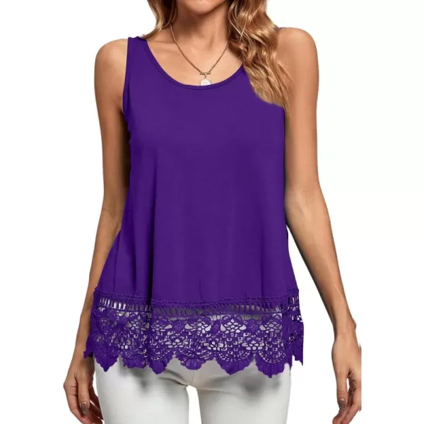 LYANER Women's Lace Hem Boat Neck Sleeveless Swing Trim Loose Tank Tops Blouse