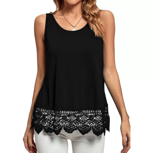 LYANER Women's Lace Hem Boat Neck Sleeveless Swing Trim Loose Tank Tops Blouse