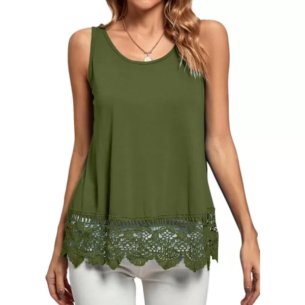 LYANER Women's Lace Hem Boat Neck Sleeveless Swing Trim Loose Tank Tops Blouse