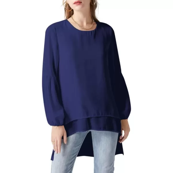 LYANER Women's Lantern Long Sleeve Asymmetrical Irregular High Low Hem Blouse Tunic Top