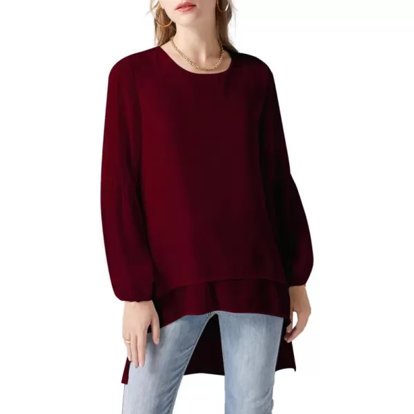 LYANER Women's Lantern Long Sleeve Asymmetrical Irregular High Low Hem Blouse Tunic Top