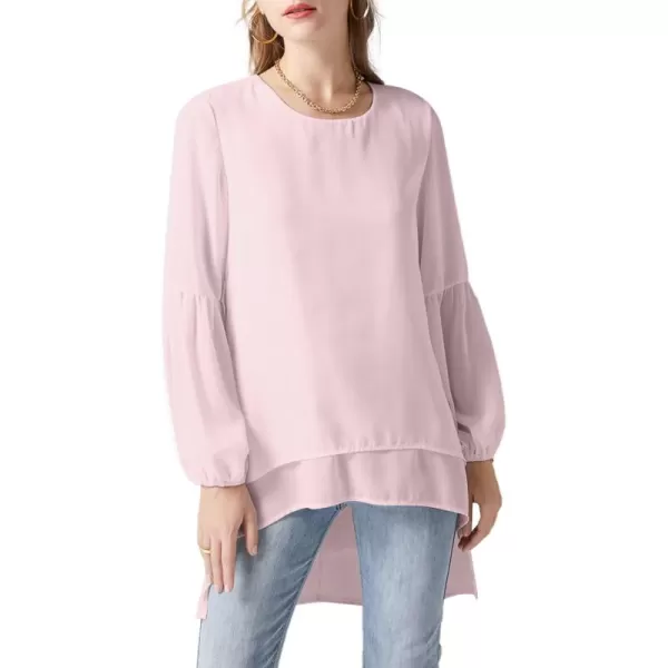 LYANER Women's Lantern Long Sleeve Asymmetrical Irregular High Low Hem Blouse Tunic Top