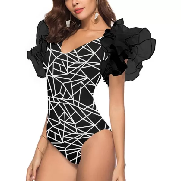 LYANER Women’s Layer Ruffle Butterfly Sleeve V Neck Stretchy Party Skinny Bodysuit Romper Leotard