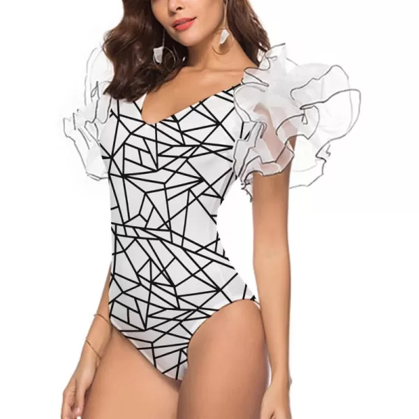 LYANER Women’s Layer Ruffle Butterfly Sleeve V Neck Stretchy Party Skinny Bodysuit Romper Leotard