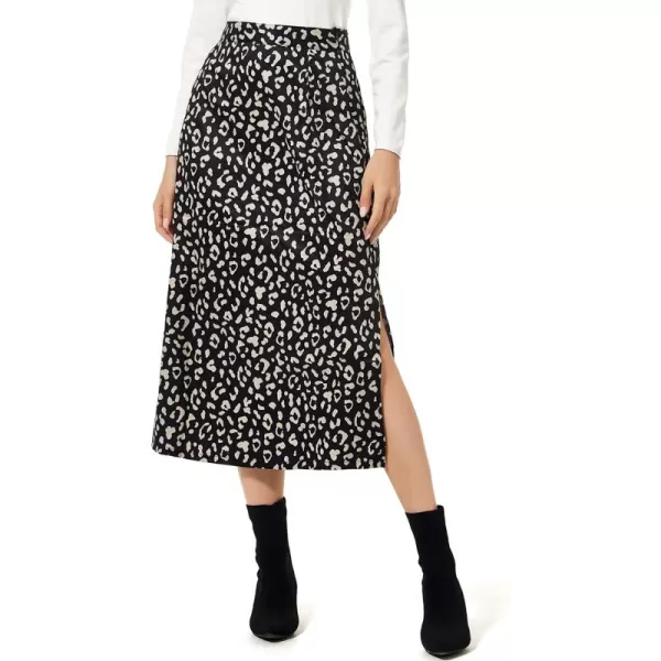 LYANER Women's Leopard Print Side Split High Waist Zipper Midi Skirt