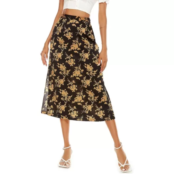 LYANER Women's Leopard Print Side Split High Waist Zipper Midi Skirt