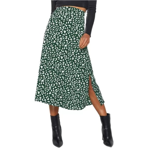 LYANER Women's Leopard Print Side Split High Waist Zipper Midi Skirt