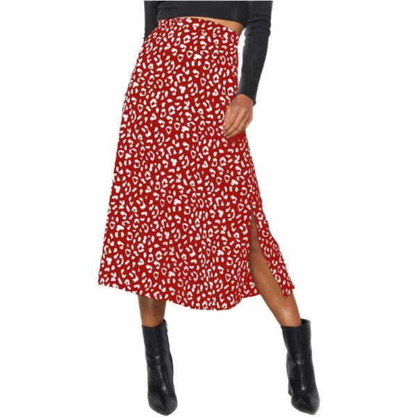 LYANER Women's Leopard Print Side Split High Waist Zipper Midi Skirt