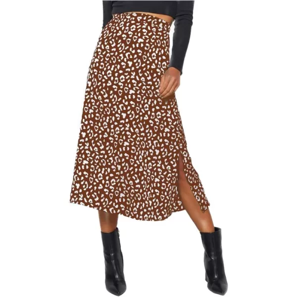 LYANER Women's Leopard Print Side Split High Waist Zipper Midi Skirt