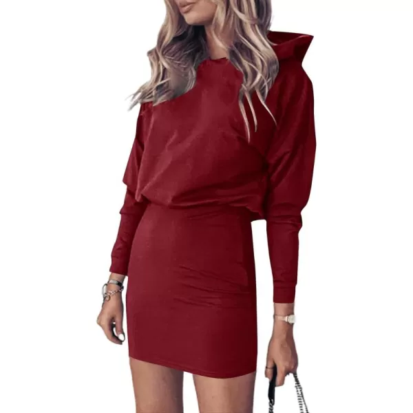LYANER Women's Long Sleeve Elastic Waist Pullover Slim Fit Casual Mini Hooded Dress