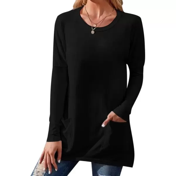 LYANER Women's Loose Scoop Neck Long Sleeve Blouse Shirt Top with Pockets