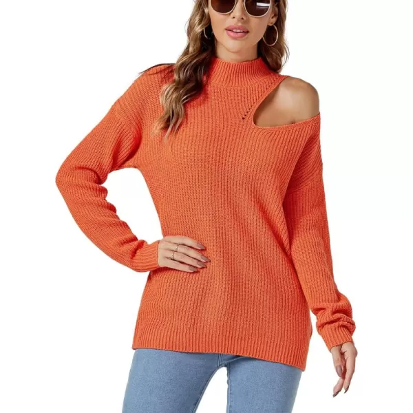 LYANER Women's Mock Neck Long Sleeve Cold Shoulder Tee Top Loose Knit Tunic Sweater