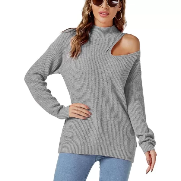 LYANER Women's Mock Neck Long Sleeve Cold Shoulder Tee Top Loose Knit Tunic Sweater