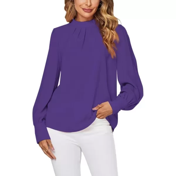 LYANER Women's Mock Neck Pleated Solid Long Sleeve Blouse Office Shirt Top