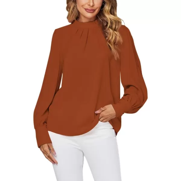 LYANER Women's Mock Neck Pleated Solid Long Sleeve Blouse Office Shirt Top