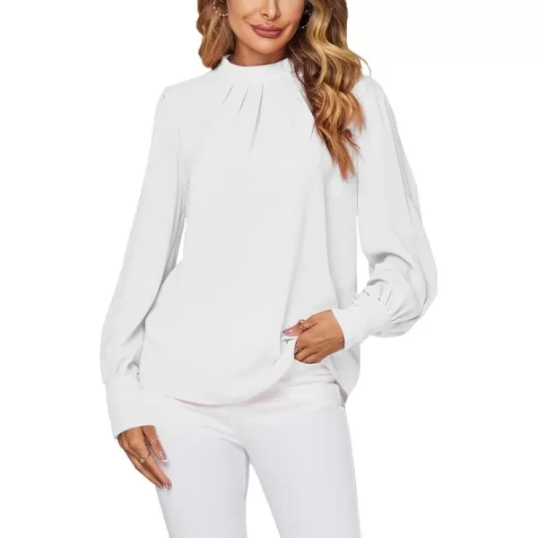 LYANER Women's Mock Neck Pleated Solid Long Sleeve Blouse Office Shirt Top