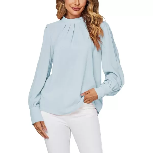 LYANER Women's Mock Neck Pleated Solid Long Sleeve Blouse Office Shirt Top