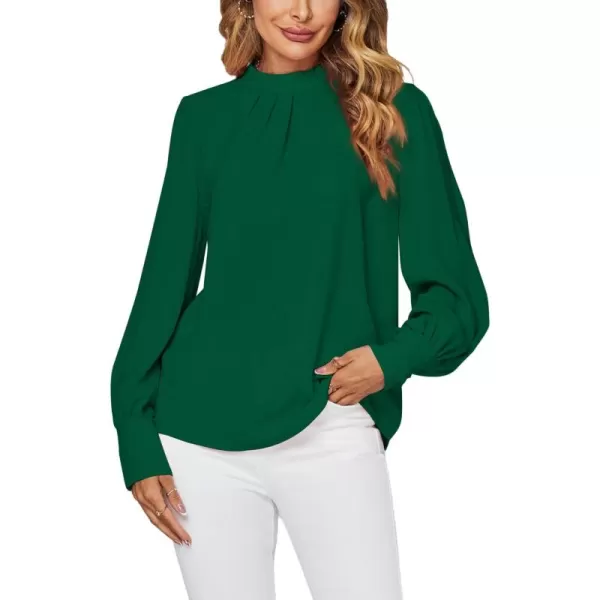 LYANER Women's Mock Neck Pleated Solid Long Sleeve Blouse Office Shirt Top