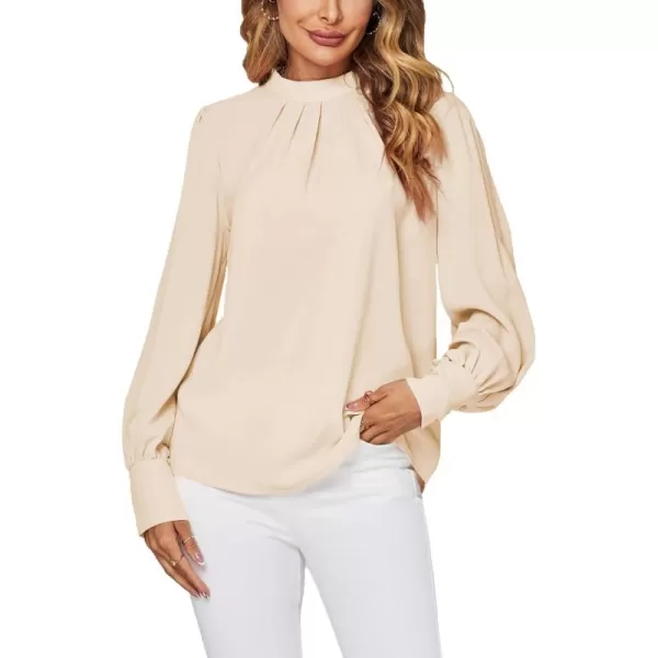 LYANER Women's Mock Neck Pleated Solid Long Sleeve Blouse Office Shirt Top