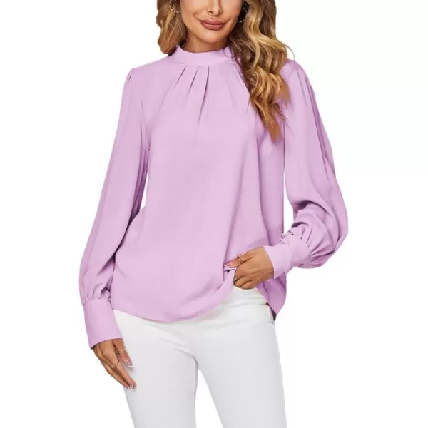 LYANER Women's Mock Neck Pleated Solid Long Sleeve Blouse Office Shirt Top