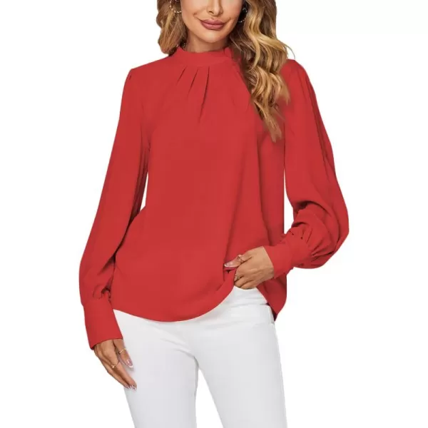 LYANER Women's Mock Neck Pleated Solid Long Sleeve Blouse Office Shirt Top