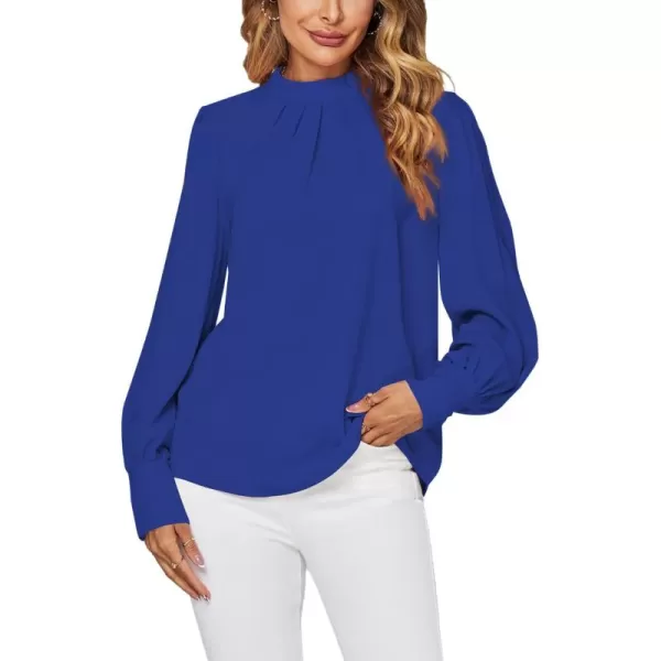 LYANER Women's Mock Neck Pleated Solid Long Sleeve Blouse Office Shirt Top