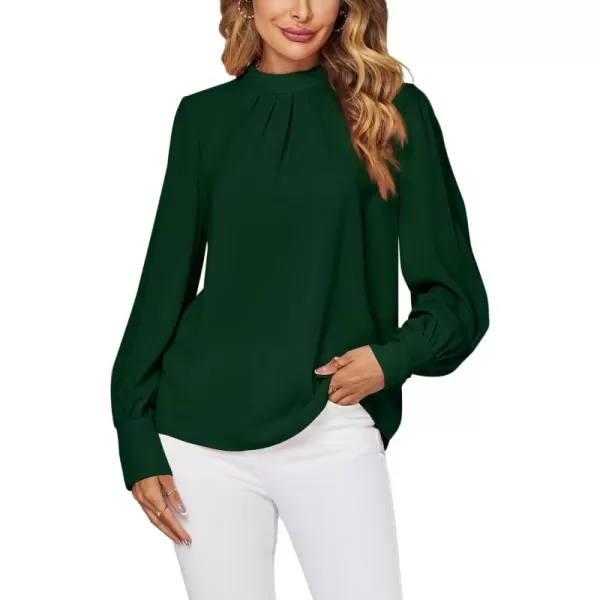LYANER Women's Mock Neck Pleated Solid Long Sleeve Blouse Office Shirt Top