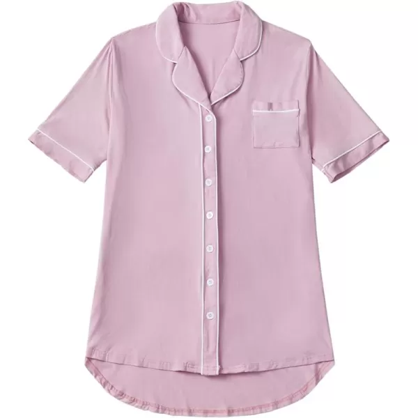 LYANER Women's Nightgown Long Sleeve Sleepwear Boyfriend Nightshirt Sleep Shirt Button Down Pajama Dress