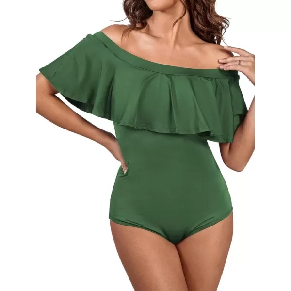 LYANER Women's Off Shoulder Bathing Suit Flounce Ruffle One Piece Slimming Swimsuit