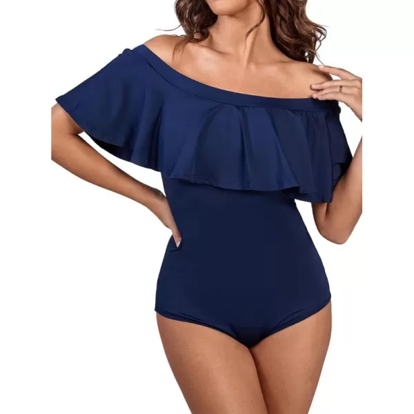 LYANER Women's Off Shoulder Bathing Suit Flounce Ruffle One Piece Slimming Swimsuit