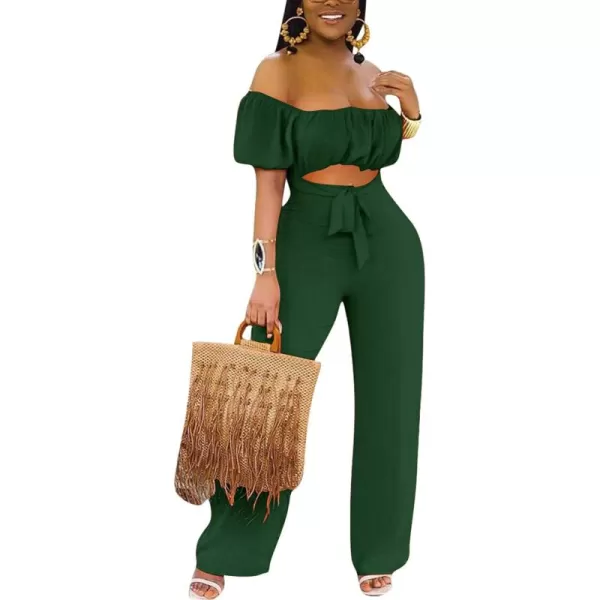 LYANER Women's Off Shoulder Cut Out Tie Front High Waist Short Sleeve Wide Leg Pants One Piece Jumpsuit Romper
