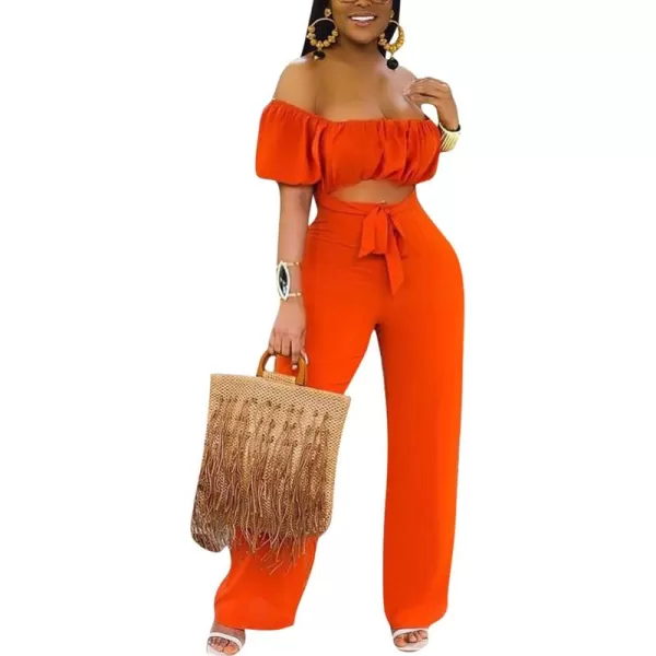 LYANER Women's Off Shoulder Cut Out Tie Front High Waist Short Sleeve Wide Leg Pants One Piece Jumpsuit Romper