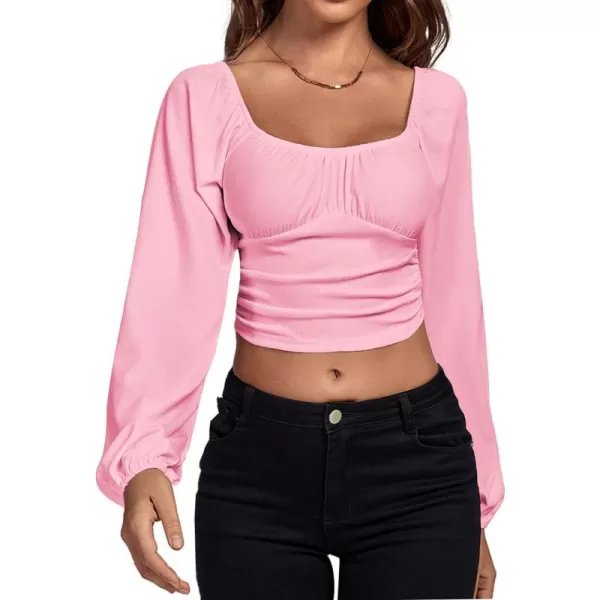 LYANER Women's Off Shoulder Ruched Lantern Sleeve Sexy Crop Top Tube Blouse