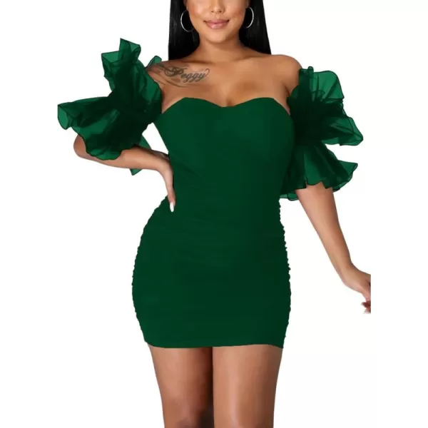 LYANER Women’s Off Shoulder Ruffle Sleeve Stretchy Party Club Bodycon Mini Dress
