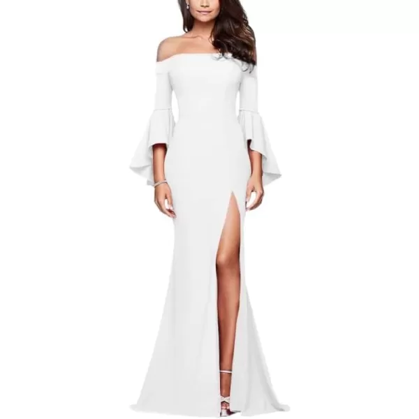 LYANER Women's Off Shoulder Side Split Bell Long Sleeve Cocktail Bodycon Maxi Dress