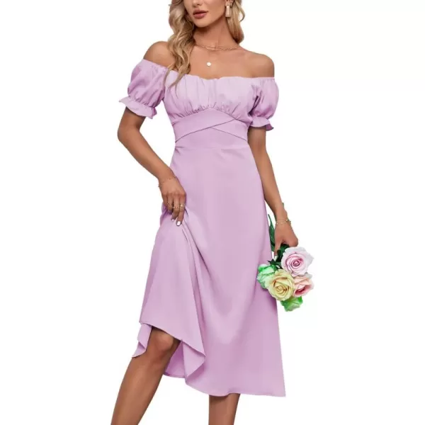 LYANER Women's Off Shoulder Wrap Ruffle Puff Short Sleeve Ruched Tie Back Dress