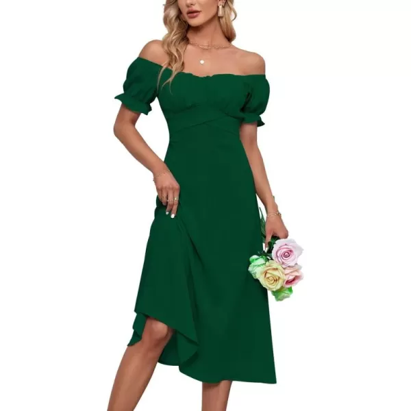 LYANER Women's Off Shoulder Wrap Ruffle Puff Short Sleeve Ruched Tie Back Dress